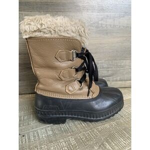 Sorel Badger Boots Mid Calf Winter Snow Boots Brown Leather Size 2 waterproof